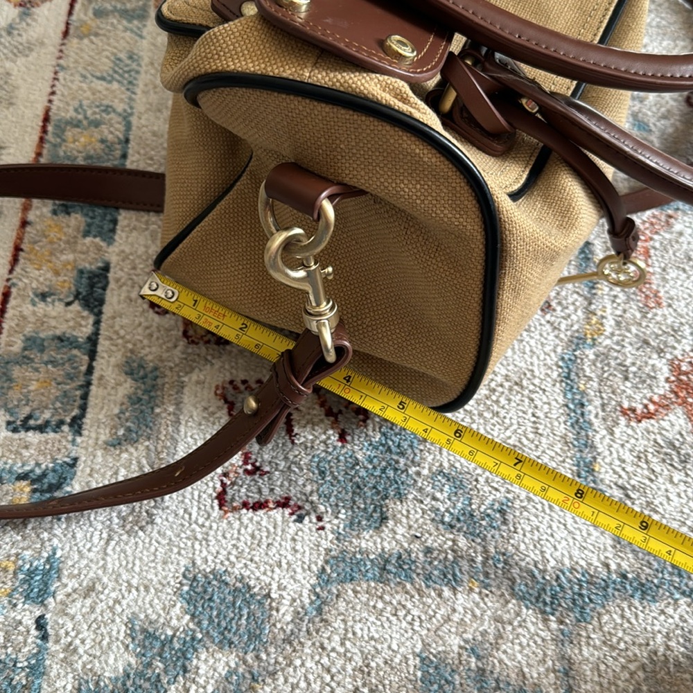 Calvin Klein Canvas & Leather Lock & Key Satchel Shoulder Bag Brown - Picture 13 of 14